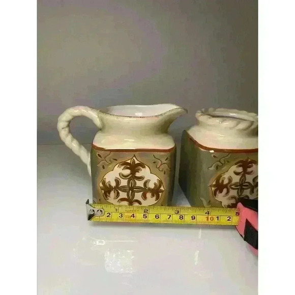 ARTIMINO TUSCAN COUNTRYSIDE SIENNA CREAM SUGAR BOWL & CREAMER NO METAL STAND - Picture 8 of 11